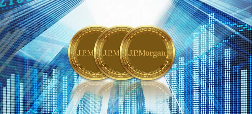 JPMorgan JPMcoin shown in front of the buildings